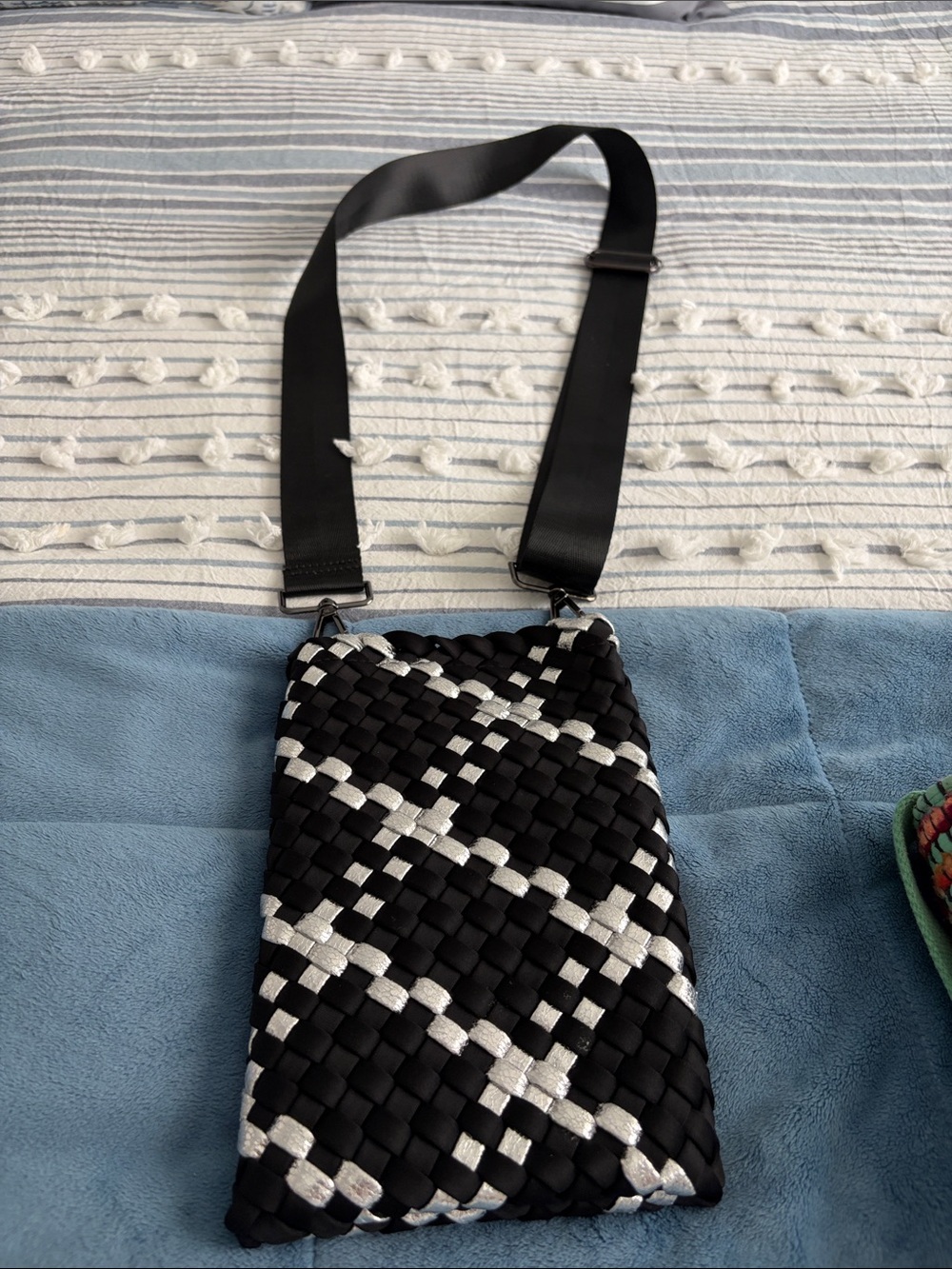 HAUTE SHORE Black and Silver Woven Crossbody Bag
